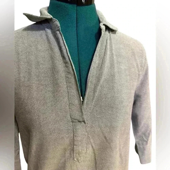 Lilla P Gray Cotton Shift Shirt Dress Size S Collared V Neck 3/4 Sleeve - Picture 6 of 11